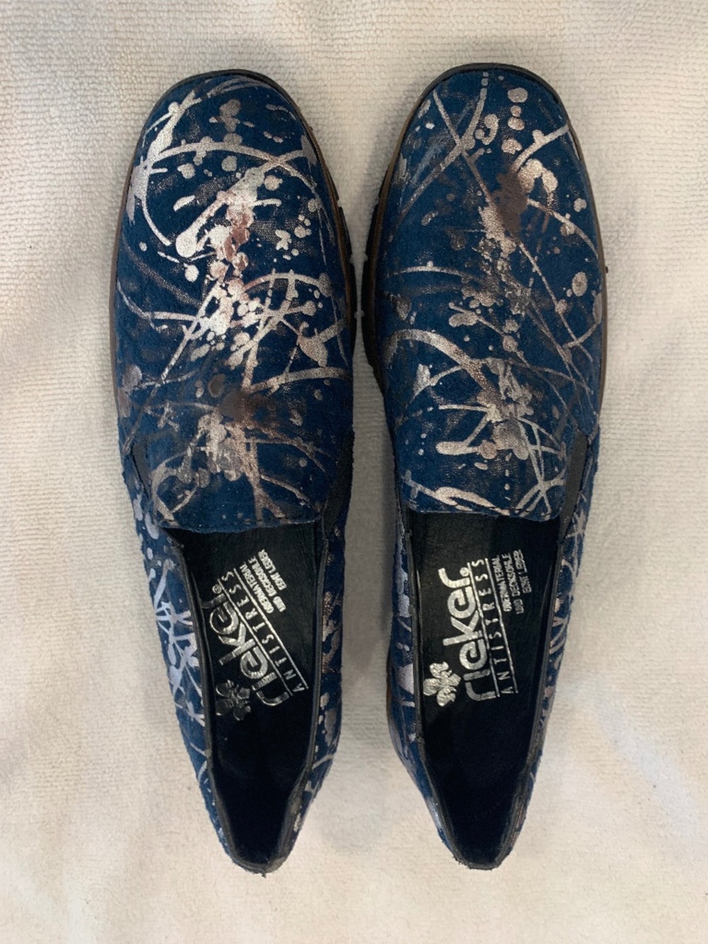 Rieker Antistress Navy Metallic Artistic Loafers EU 39 (8.5US) Comfy Eclectic